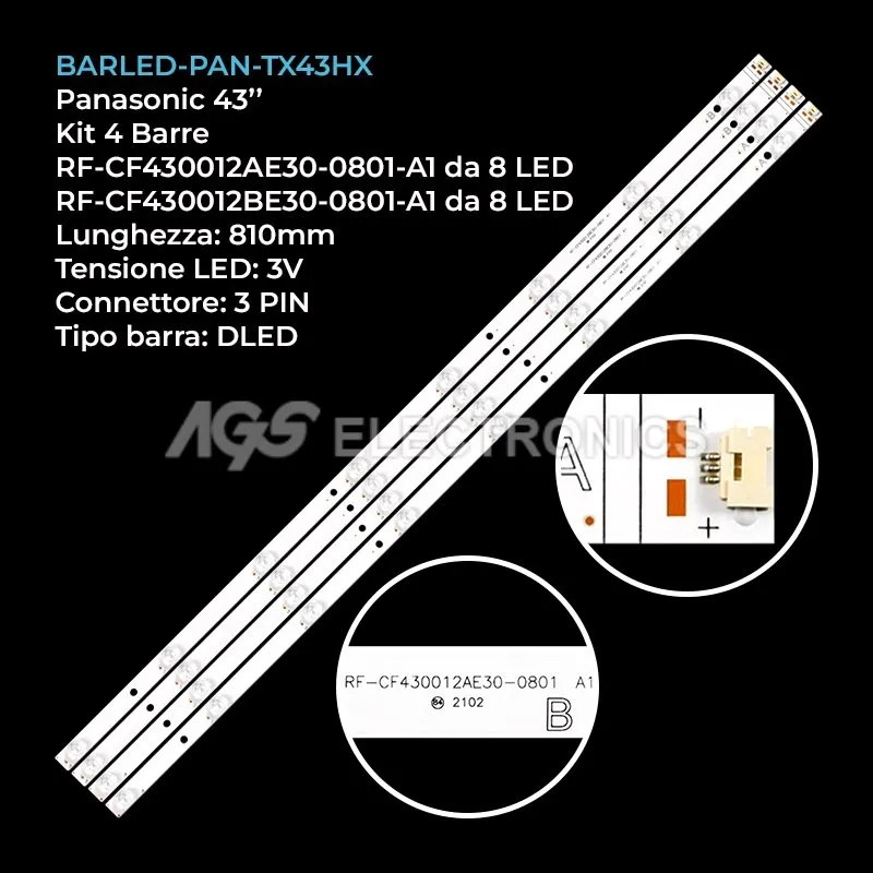 kit 4 barre LED retroilluminazione per Panasonic 43 pollici modello TX43HX700E