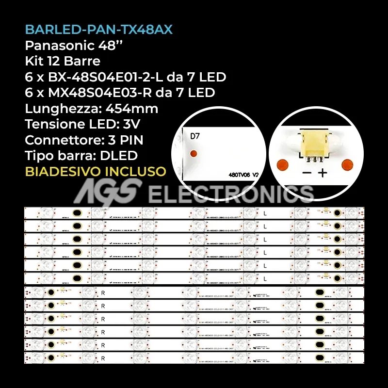 kit 12 barre LED retroilluminazione per Panasonic 48 pollici modello TX48AX630B