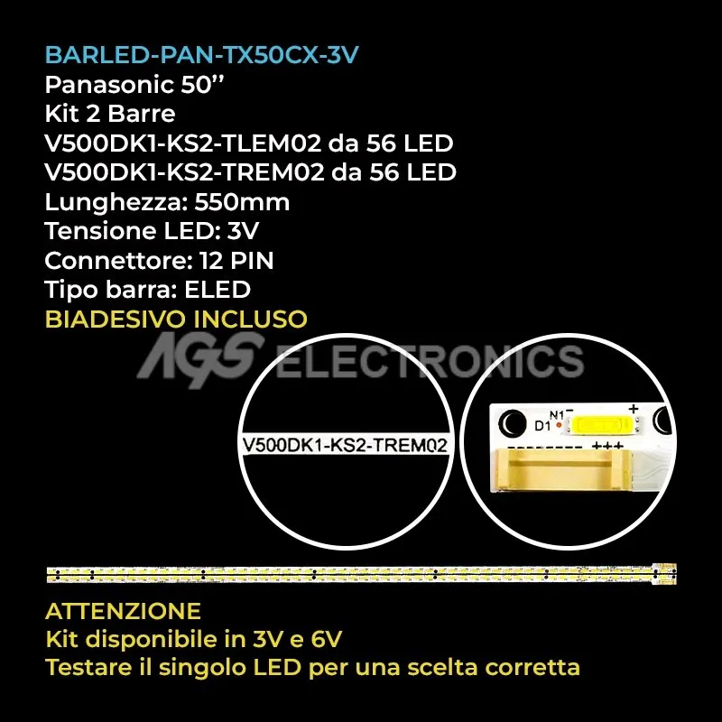 kit 2 barre LED retroilluminazione per Sharp 50 pollici modello LC50U30T