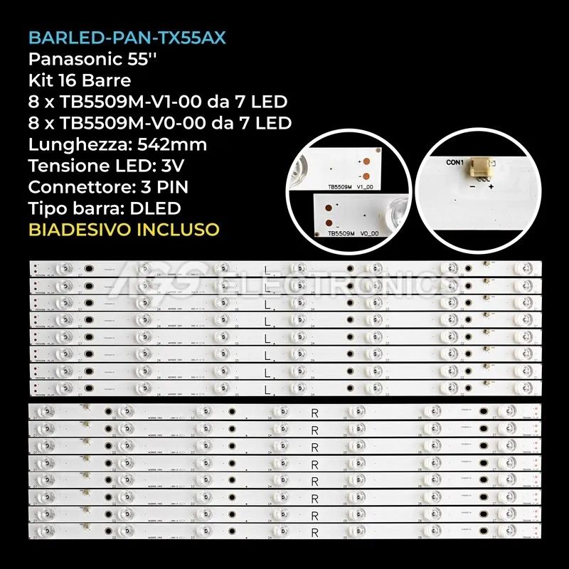 kit 16 barre LED retroilluminazione per Panasonic 55 pollici modello TX55AX630