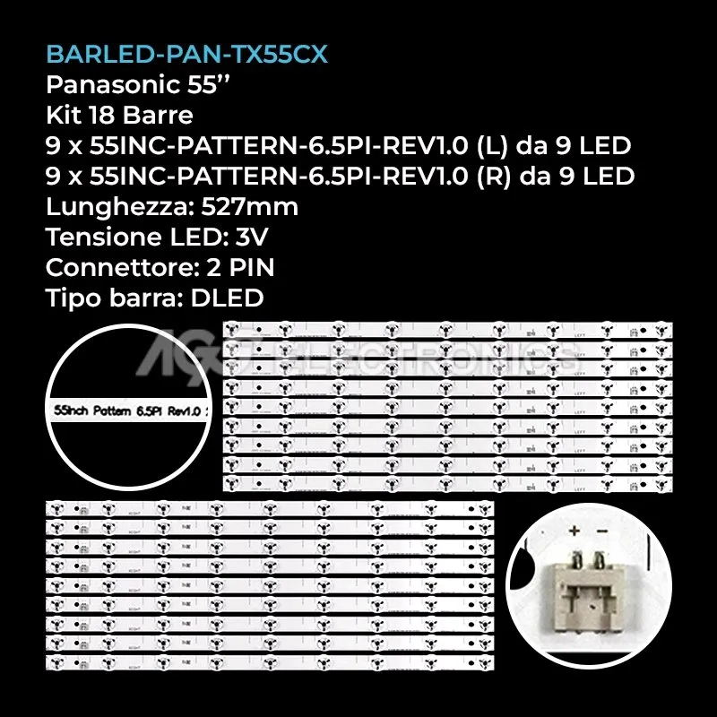 kit 18 barre LED retroilluminazione per Panasonic 55 pollici modello TX55CX680B