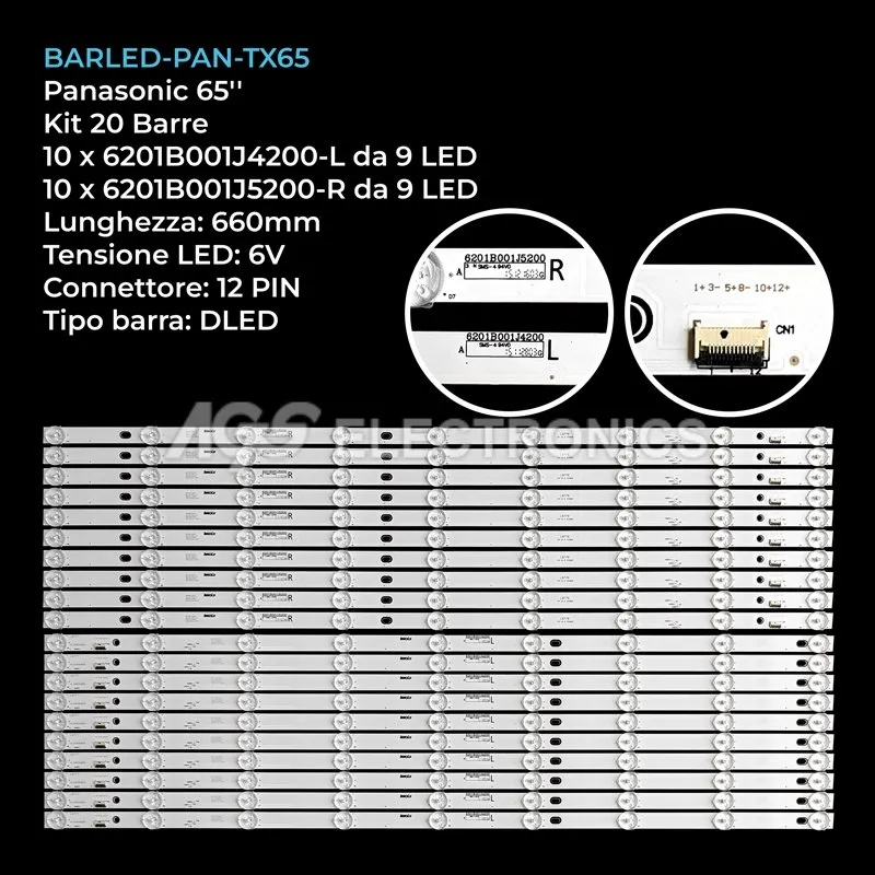 kit 20 barre LED retroilluminazione per Panasonic 65 pollici modello V650HP1LD1