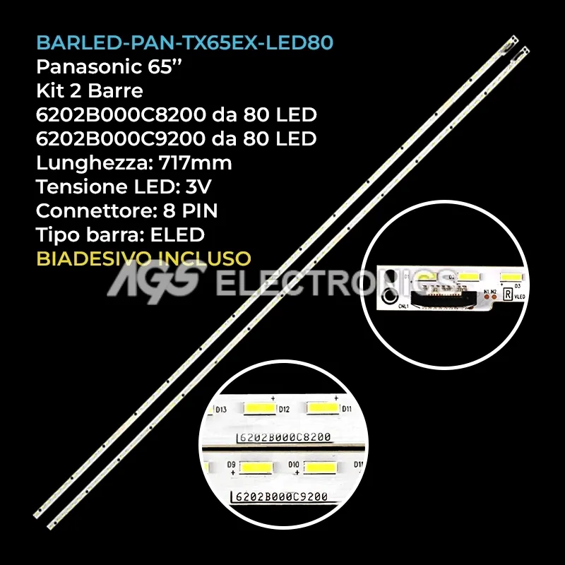 kit 2 barre LED retroilluminazione per Panasonic 65 pollici modello TX65EX750E