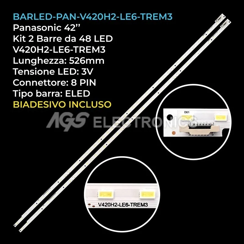 kit 2 barre LED retroilluminazione per Panasonic 42 pollici modello TX42AS600B