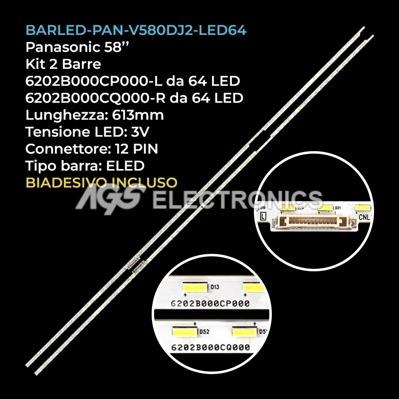 kit 2 barre LED retroilluminazione per Panasonic 58 pollici modello TX58EX802B