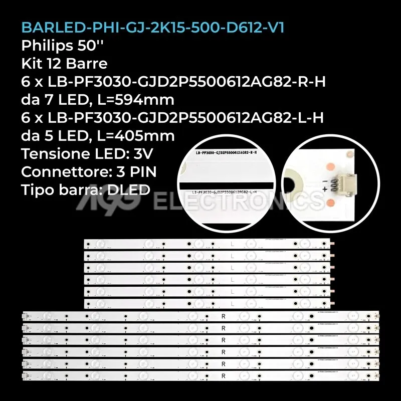 kit 12 barre LED retroilluminazione per Philips 50 pollici modello 50PUT640012