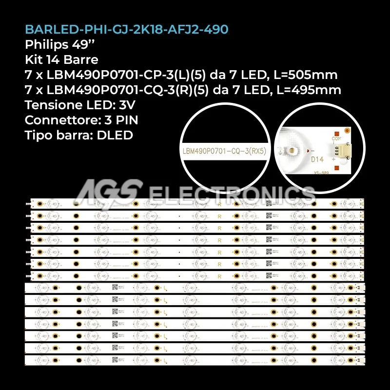 kit 14 barre LED retroilluminazione per Philips 49 pollici modello 49PUS700262