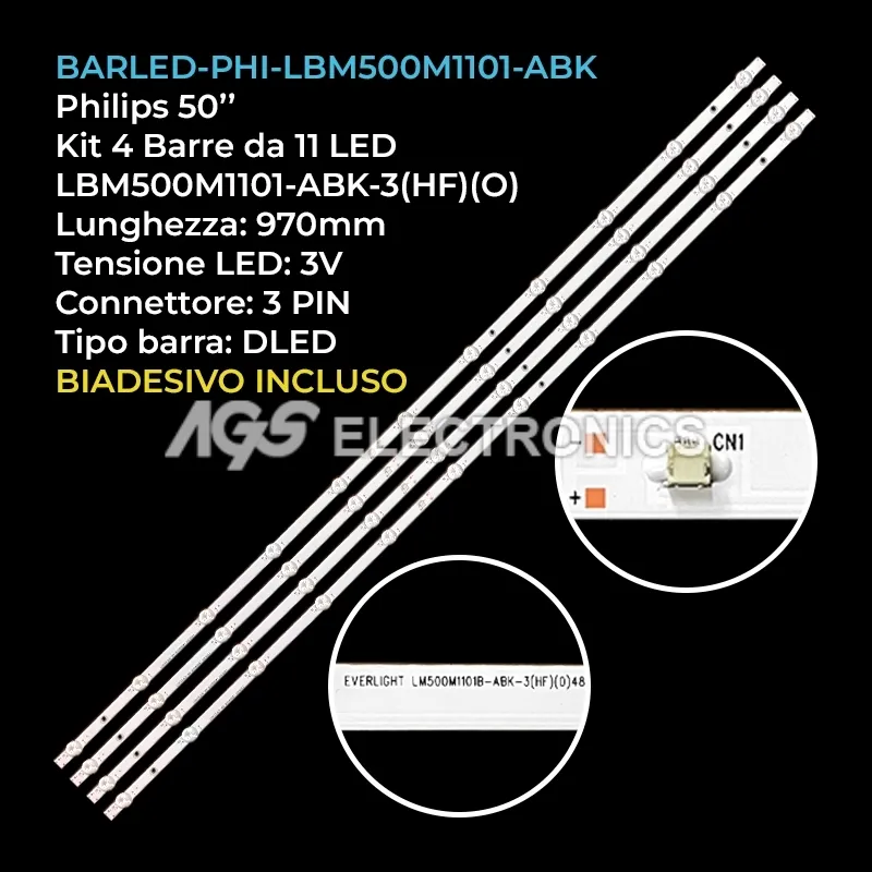 kit 4 barre LED retroilluminazione per Philips 50 pollici modello 50PUS750612