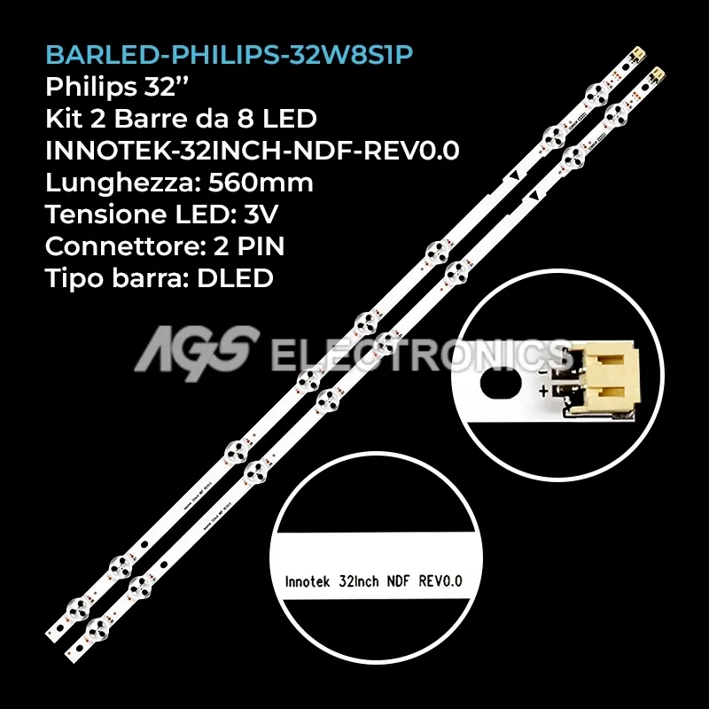 kit 2 barre LED retroilluminazione per Philips 32 pollici modello 32MD304VF7