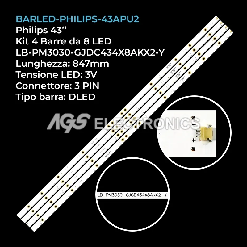 kit 4 barre LED retroilluminazione per Philips 43 pollici modello LE43S5970