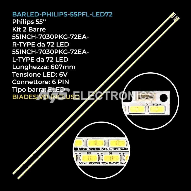kit 2 barre LED retroilluminazione per Philips 55 pollici modello 55PLF5620T3