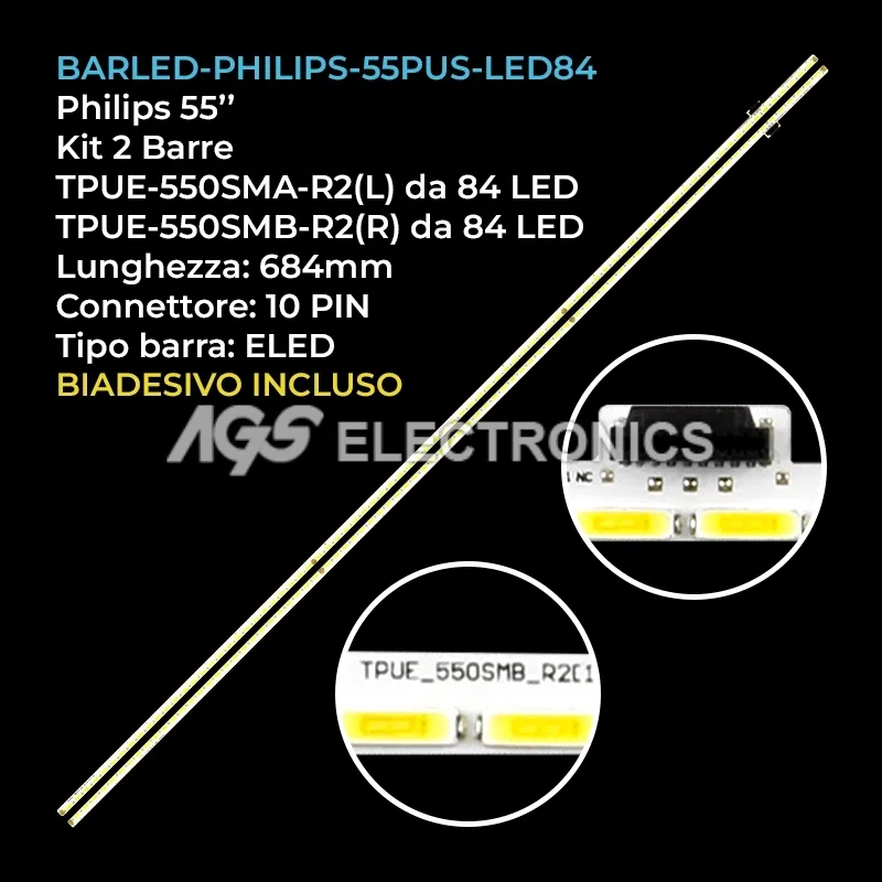 kit 2 barre LED retroilluminazione per Philips 55 pollici modello 55PUS860112