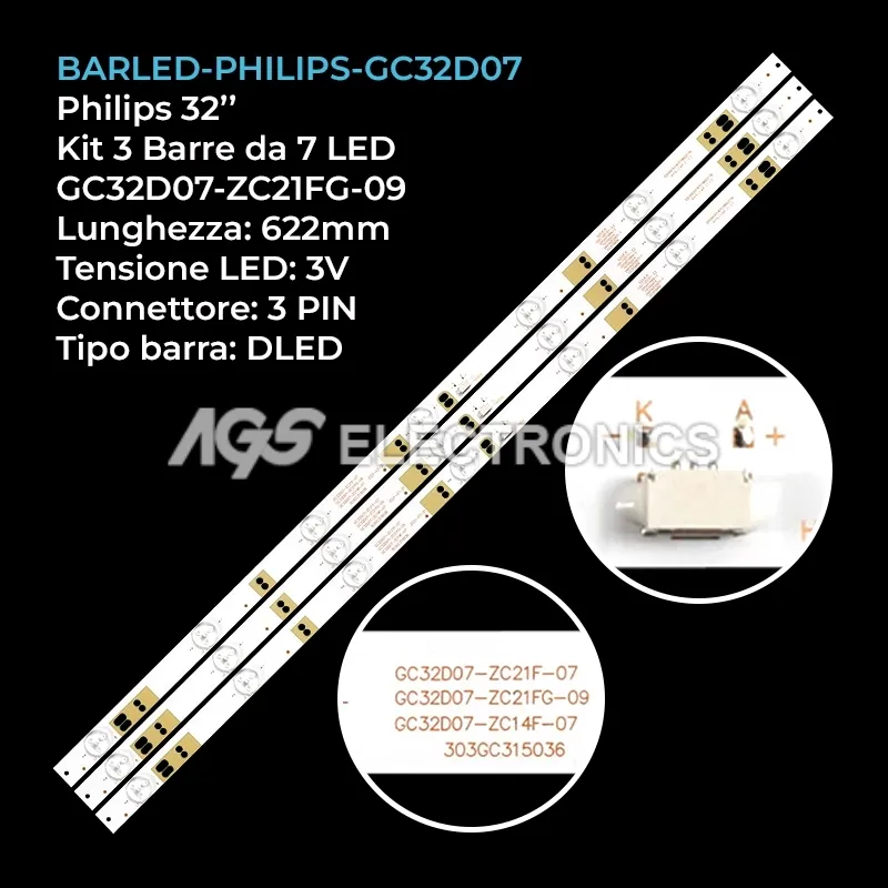 kit 3 barre LED retroilluminazione per Philips 32 pollici modello 32PHF3001