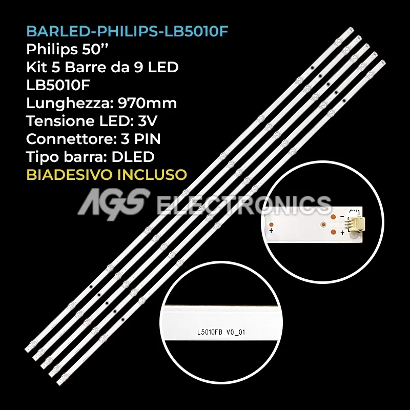 kit 5 barre LED retroilluminazione per Philips 50 pollici modello TPT500WRU3T03DJ