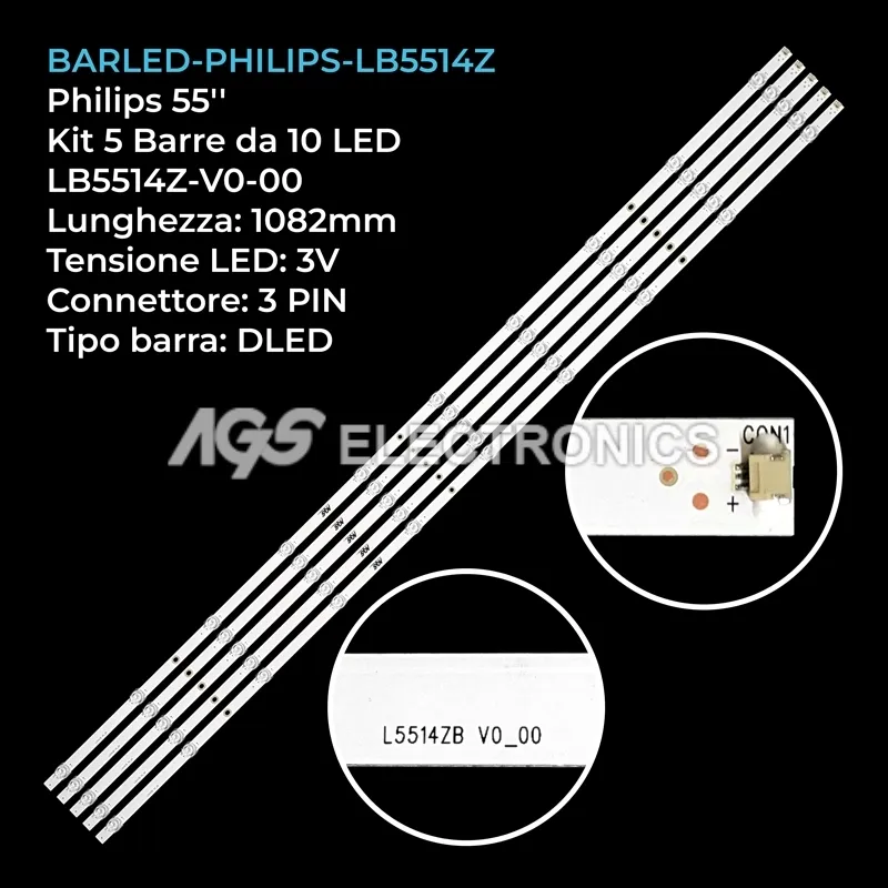 kit 5 barre LED retroilluminazione per Philips 55 pollici modello 55PUS7906