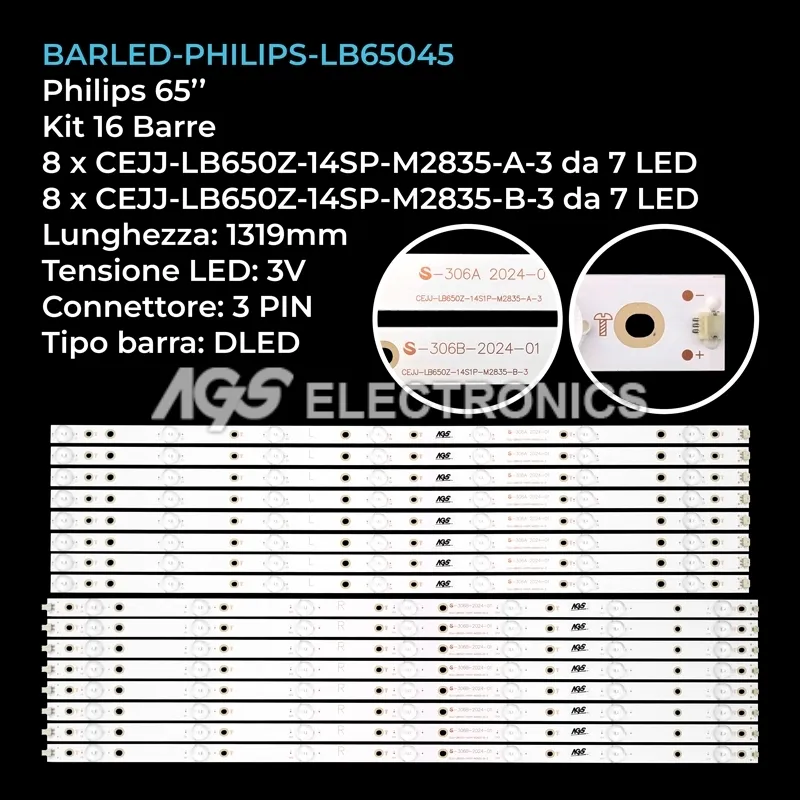 kit 16 barre LED retroilluminazione per Panasonic 65 pollici modello TH65EF1U