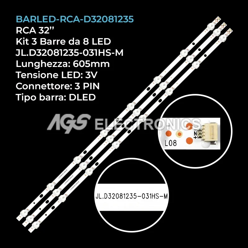 kit 3 barre LED retroilluminazione per Rca 32 pollici modello LED7320