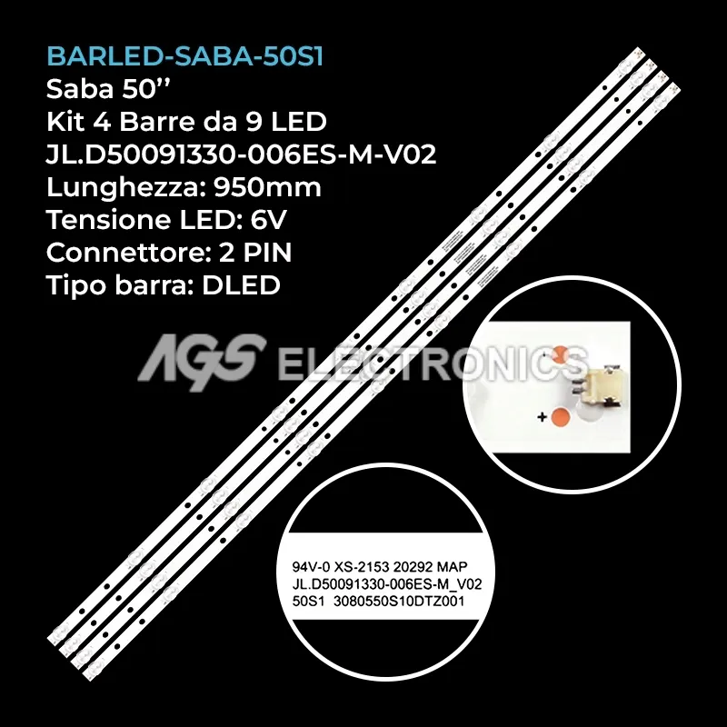 kit 4 barre LED retroilluminazione per Smartech 50 pollici modello SMT50510UC2U201