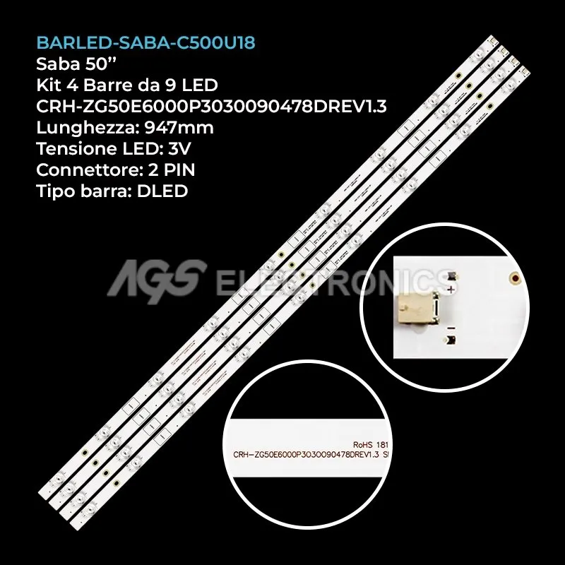 kit 4 barre LED retroilluminazione per Saba 50 pollici modello SA50K67N