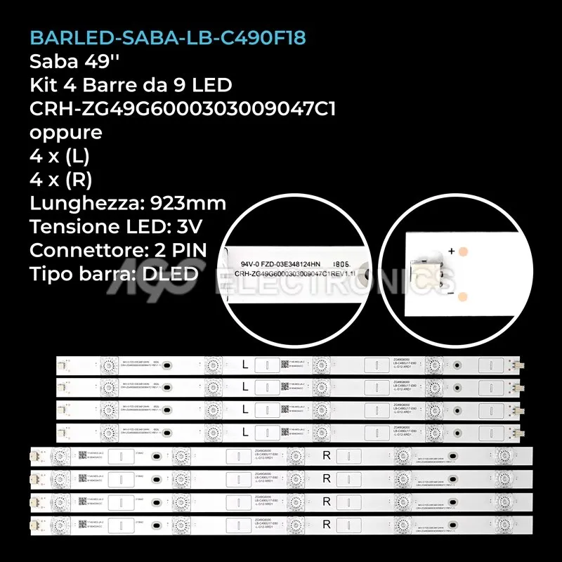 kit 4 barre LED retroilluminazione per United 49 pollici modello LED49HS65