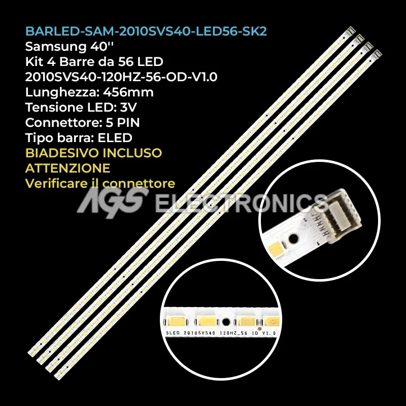 kit 4 barre LED retroilluminazione per Samsung 40 pollici modello UE40C6510UP