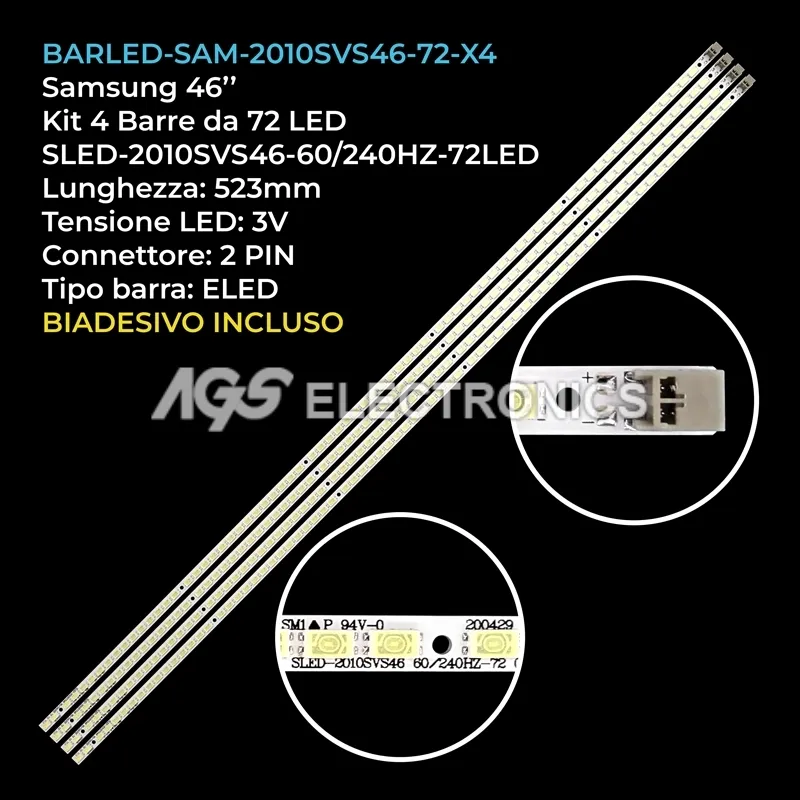kit 4 barre LED retroilluminazione per Samsung 46 pollici modello UA46C5000