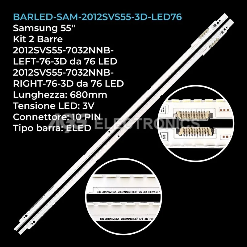 kit 2 barre LED retroilluminazione per Samsung 55 pollici modello UE55ES6300SXZF