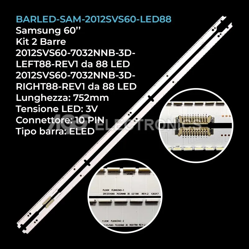 kit 2 barre LED retroilluminazione per Samsung 60 pollici modello UA60ES8000J