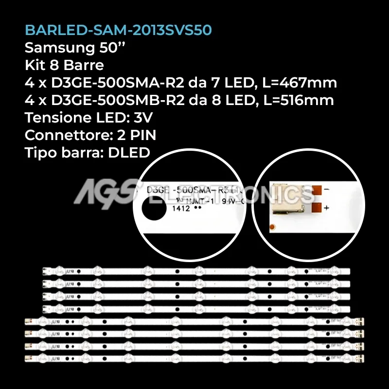 kit 8 barre LED retroilluminazione per Samsung 50 pollici modello UN50H5303AFXZP