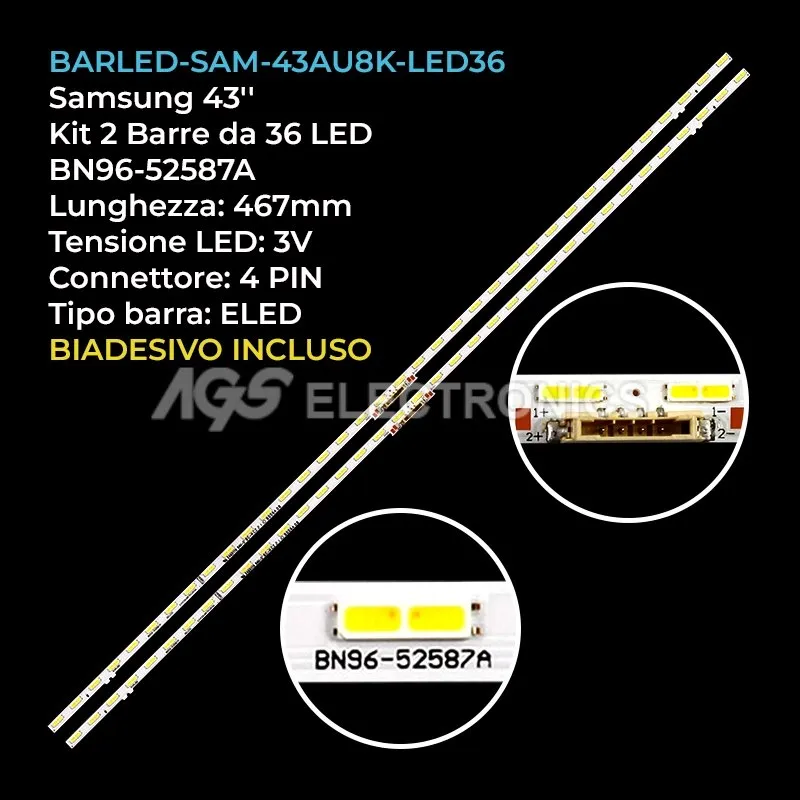 kit 2 barre LED retroilluminazione per Samsung 43 pollici modello UE43CU8570UXZT