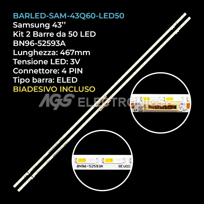 kit 2 barre LED retroilluminazione per Samsung 43 pollici modello QE43Q65CAT