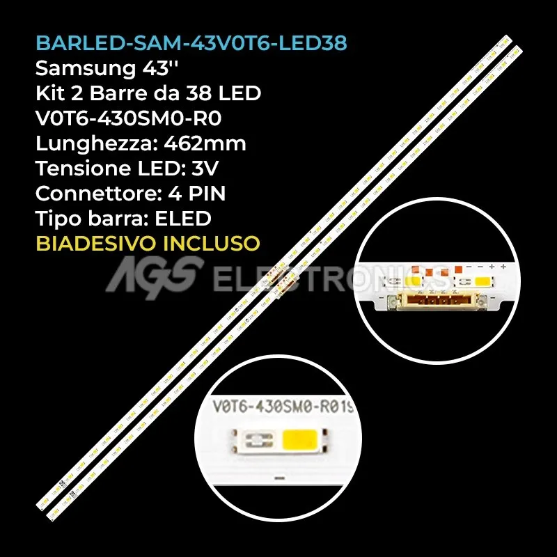 kit 2 barre LED retroilluminazione per Samsung 43 pollici pannello CYRT043HGLV1H