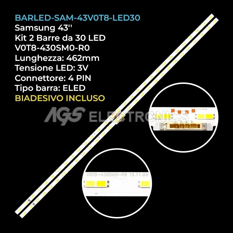 kit 2 barre LED retroilluminazione per Samsung 43 pollici modello UE43TU8500