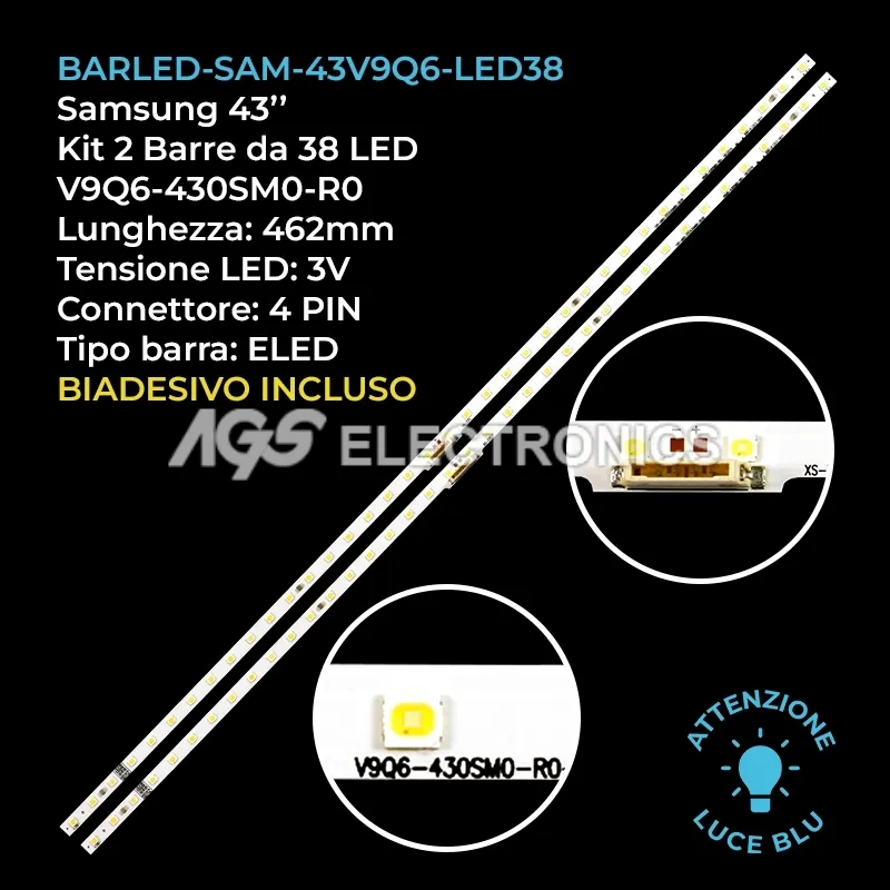 kit 2 barre LED retroilluminazione per Samsung 43 pollici pannello CYRR043HGEV7H