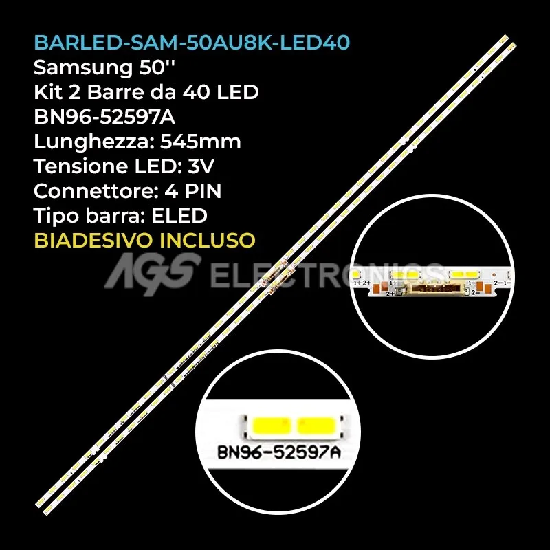 kit 2 barre LED retroilluminazione per Samsung 50 pollici modello UE50AU9070