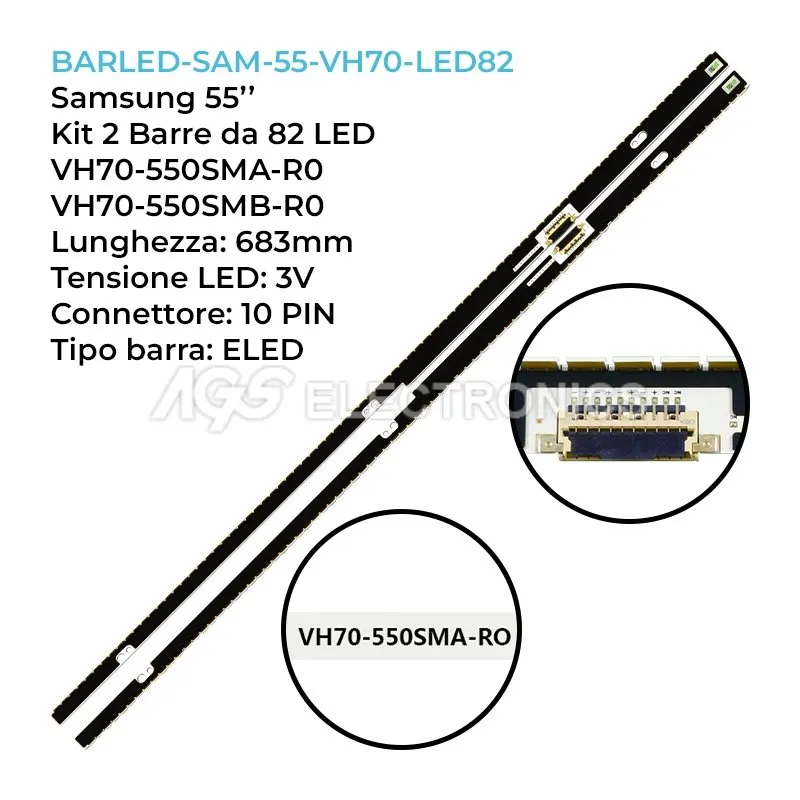 kit 2 barre LED retroilluminazione per Samsung 55 pollici modello UA55H7000AWXZW