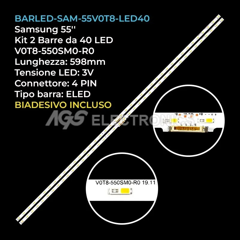 kit 2 barre LED retroilluminazione per Samsung 55 pollici modello UE55TU8506U