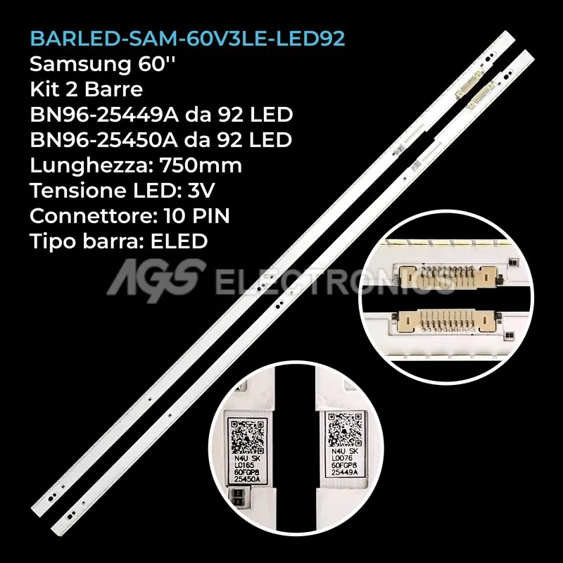 kit 2 barre LED retroilluminazione per Samsung 60 pollici modello UA60F8000AJ