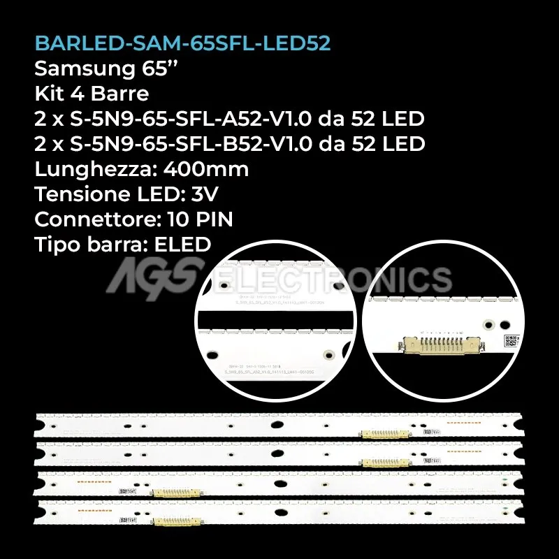 kit 4 barre LED retroilluminazione per Samsung 65 pollici modello UE65JS9500TXZT