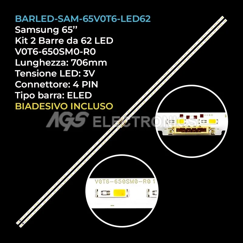 kit 2 barre LED retroilluminazione per Samsung 65 pollici modello QE65Q74TCLXXN