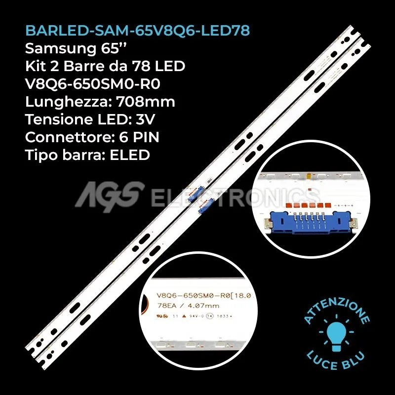 kit 2 barre LED retroilluminazione per Samsung 65 pollici modello QE65Q6FNATXTK