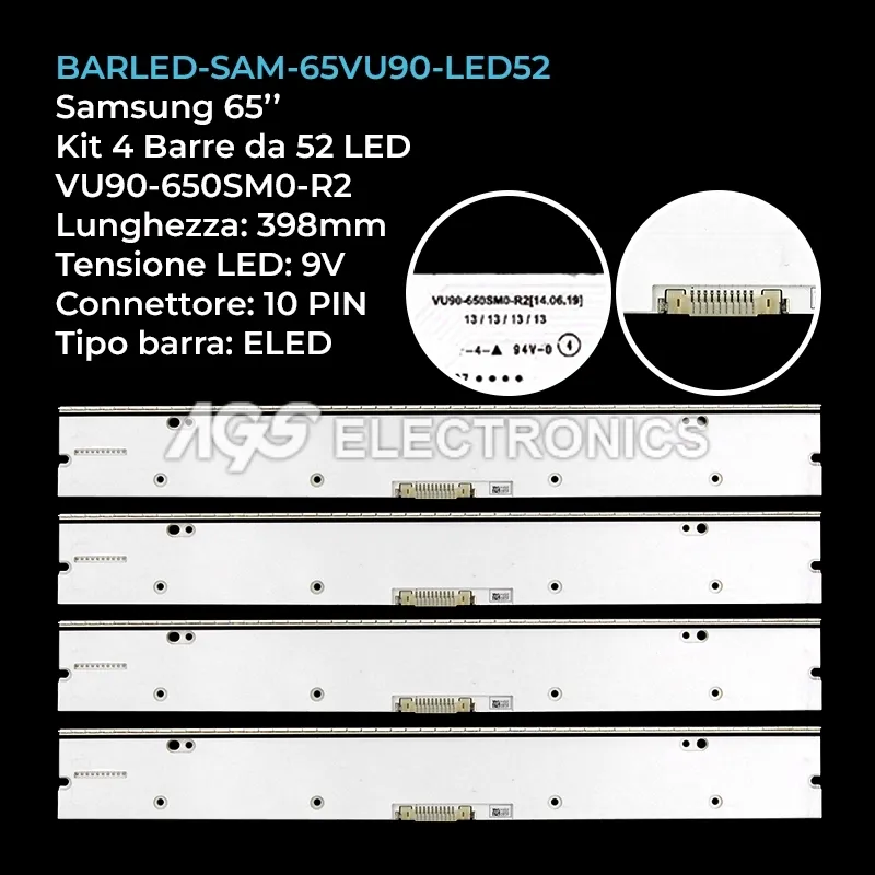 kit 4 barre LED retroilluminazione per Samsung 65 pollici modello UE65HU9000K
