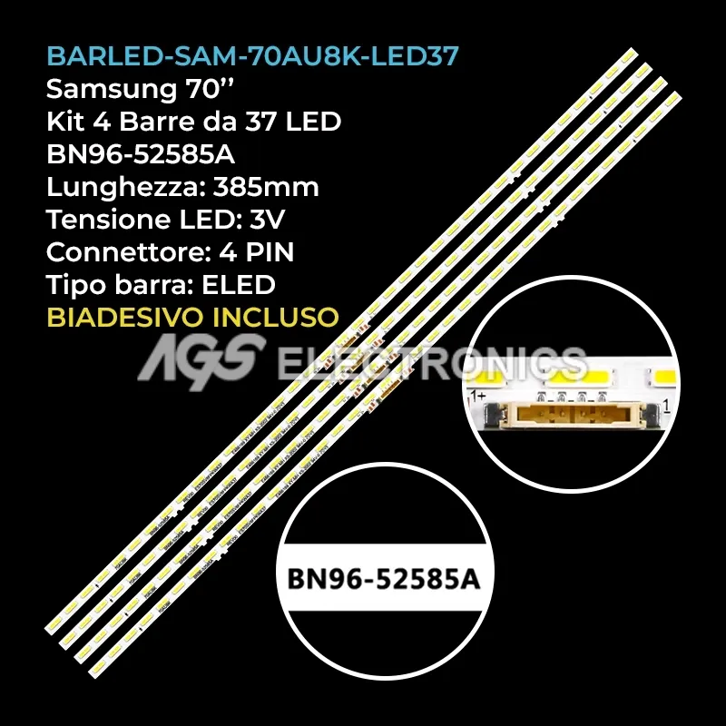 kit 4 barre LED retroilluminazione per Samsung 70 pollici modello UE70BU8000UXSQ