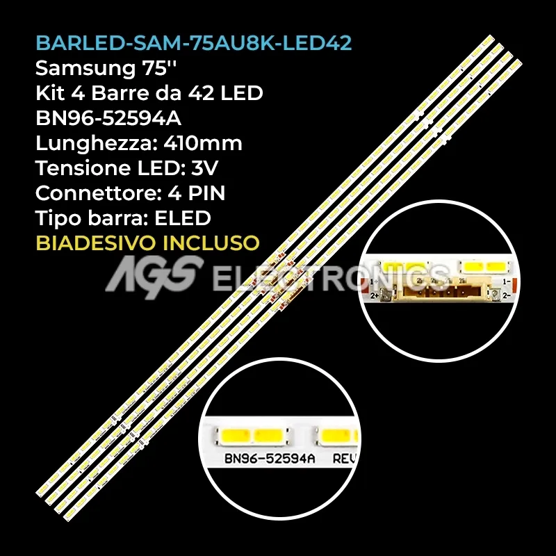 kit 4 barre LED retroilluminazione per Samsung 75 pollici modello UE75BU8510