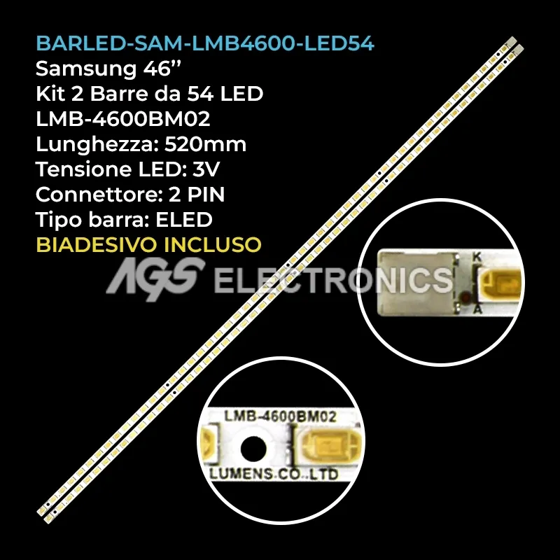 kit 2 barre LED retroilluminazione per Samsung 46 pollici modello UE46B7000WW