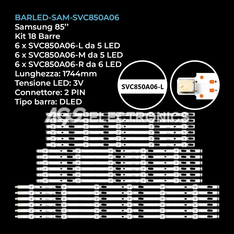 kit 18 barre LED retroilluminazione per Samsung 85 pollici modello UN85TU8200FXZA