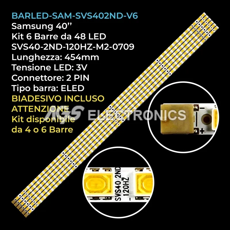 kit 6 barre LED retroilluminazione per Samsung 40 pollici modello UA40B7000WF