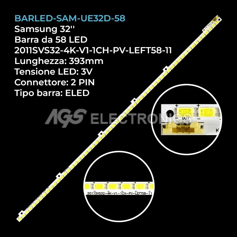 kit 1 barre LED retroilluminazione per Samsung 32 pollici modello UE32D4010NWXZT