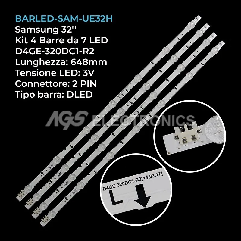kit 4 barre LED retroilluminazione per Samsung 32 pollici modello UE32J5100AW