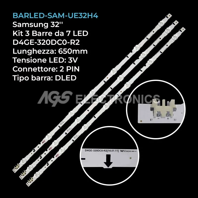 kit 3 barre LED retroilluminazione per Samsung 32 pollici modello UA32H5100ARMSG